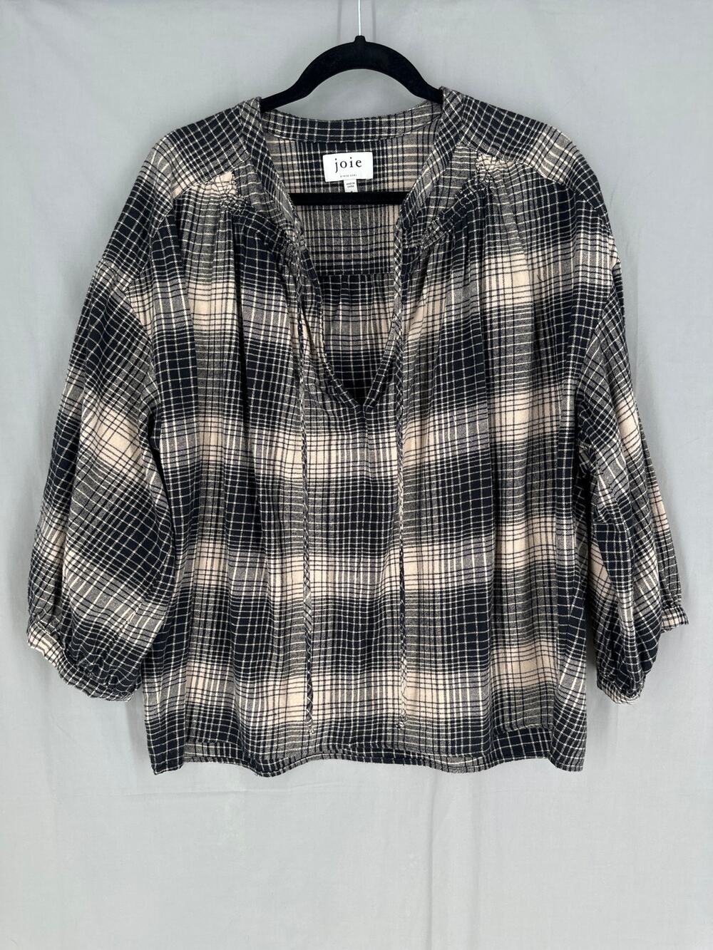 Joie Top Womens Medium Black Plaid Flannel Flowy Pullover Boho Bohemian Grunge